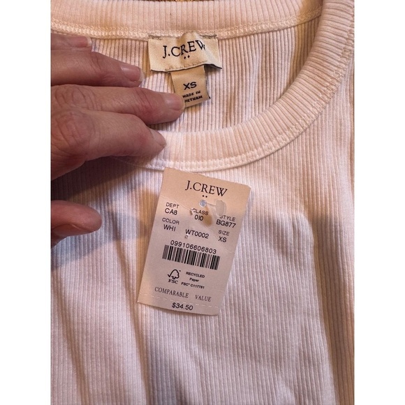 NWT J. Crew BG877 White Sleeveless Crew Neck Ribbed Tank Top Extra Small - Picture 2 of 3